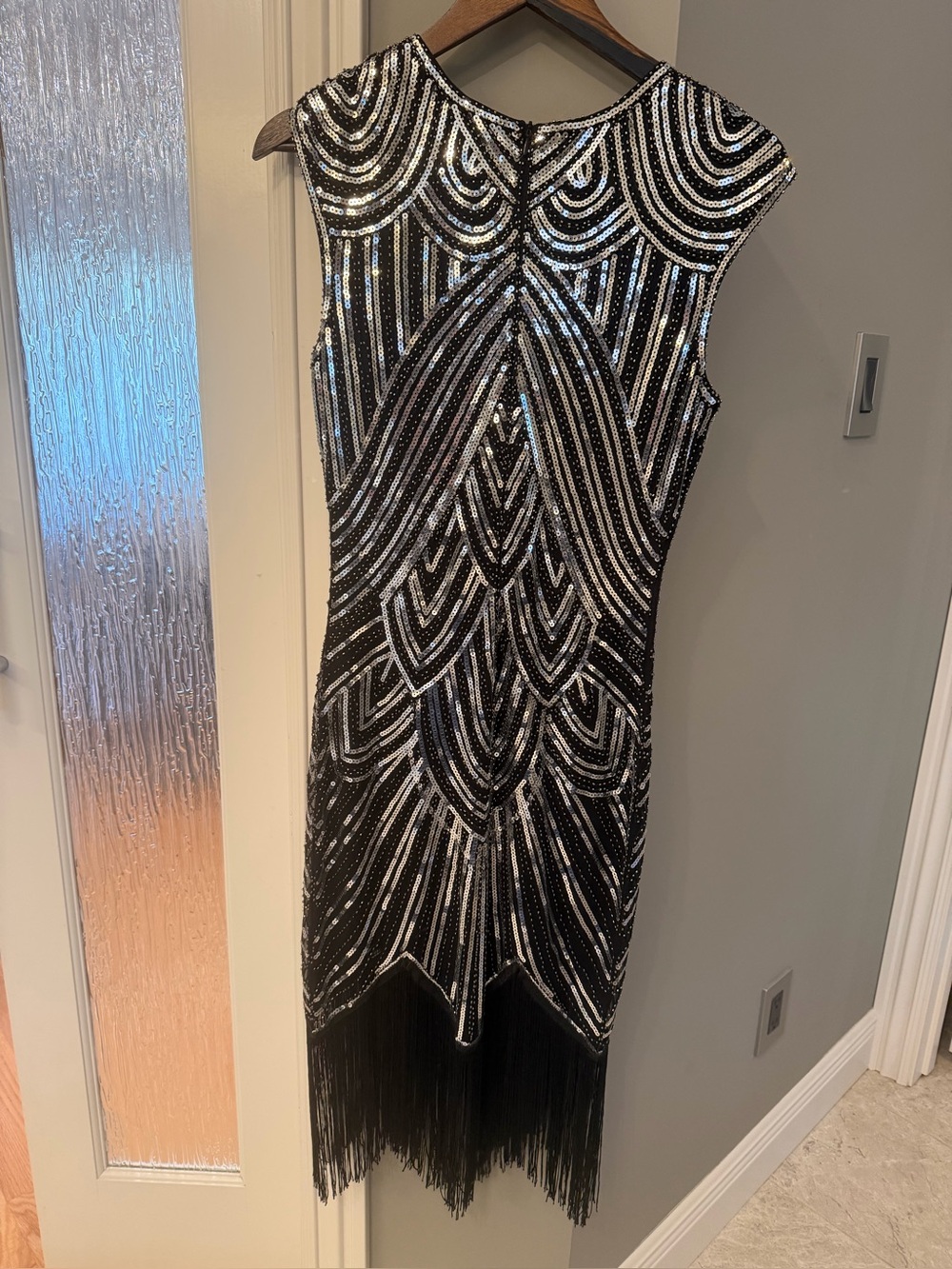 Fundaisy Black Silver Sequin Fringe Gatsby Cocktail Dress XS - Picture 2 of 6